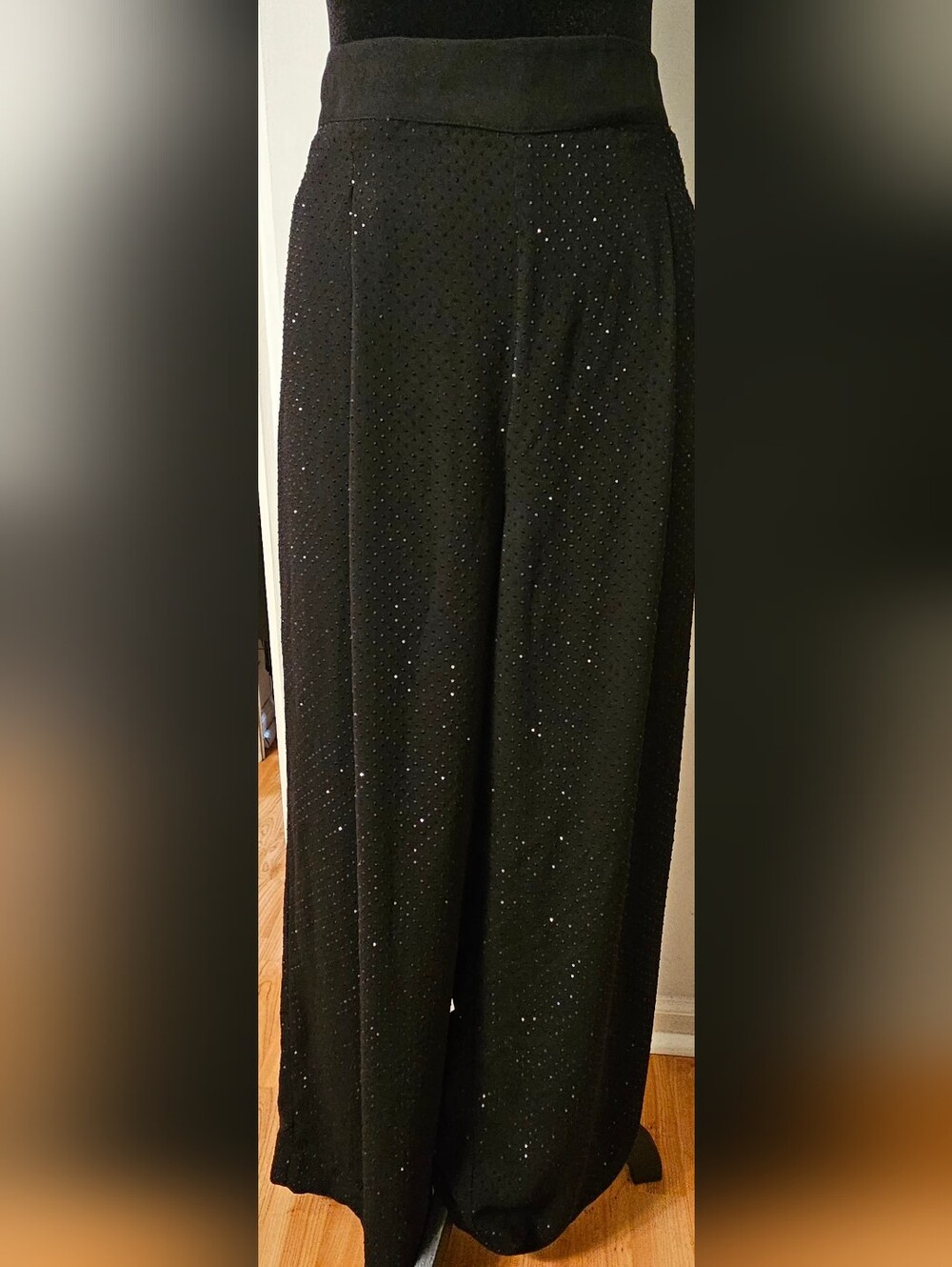 Womens Ranna Gill Anthropologie Black Beaded Wide Leg Dress Pants Size L